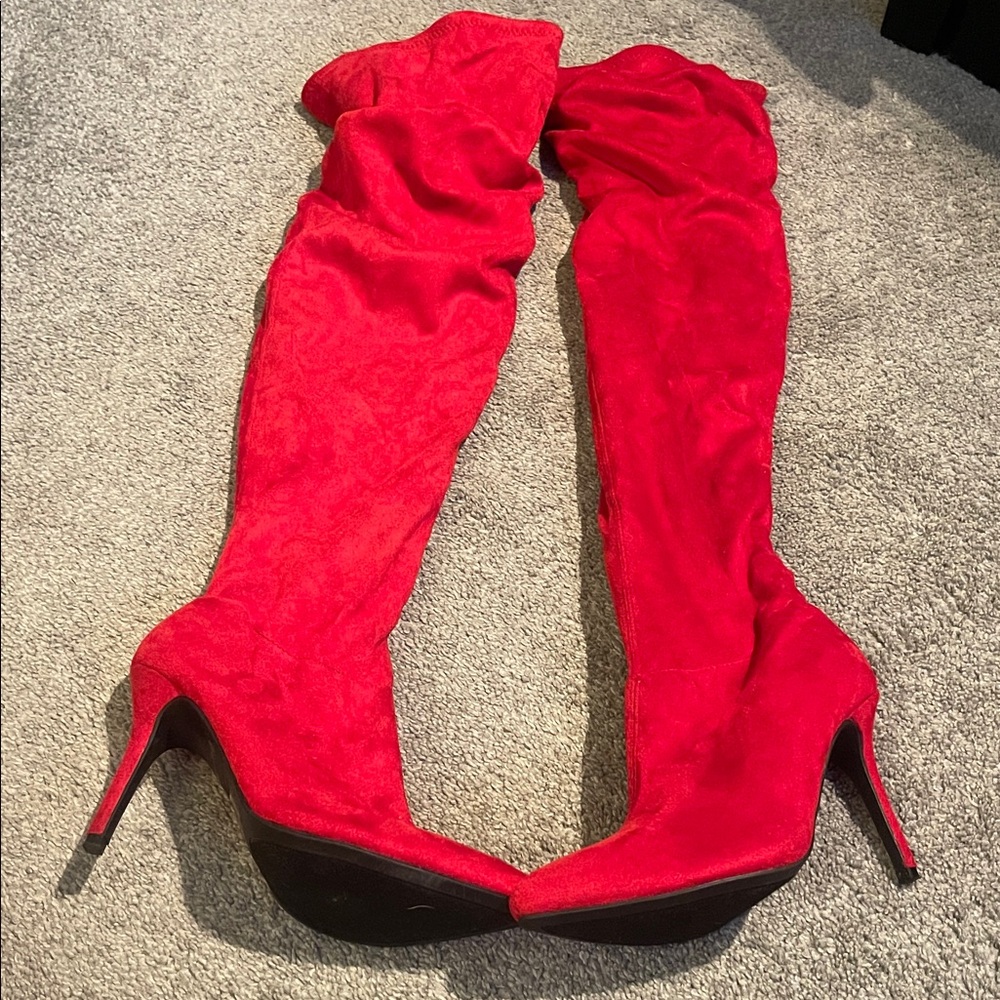 Elegant Red Over-the-Knee Boots